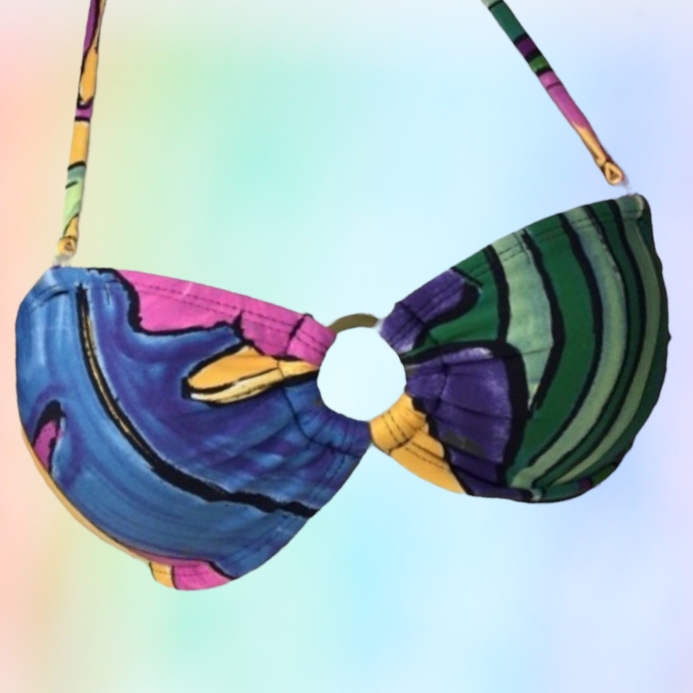Carlos Falchi & Mark Rio Multi-Color Bikini Top with Gold “O” Ring - Picture 5 of 8